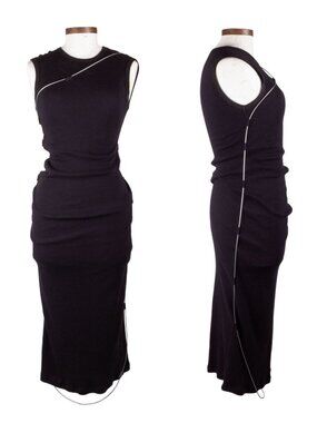 1017 ALYX 9SM Black Cotton Bodycon Maxi Dress with Metal Cable Detail Sz XS SS18